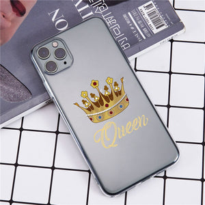 Cute King Queen Crown Couple Clear Phone Case