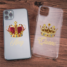 Load image into Gallery viewer, Cute King Queen Crown Couple Clear Phone Case
